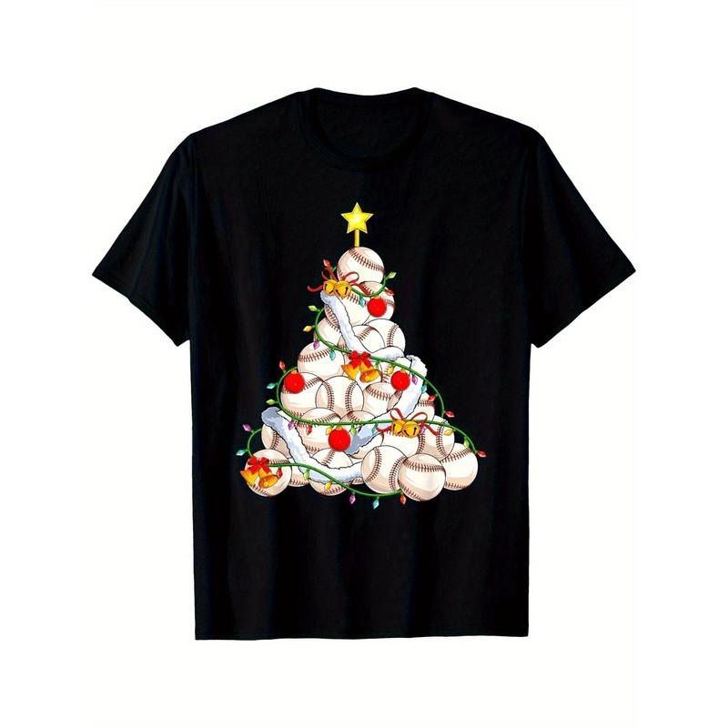 Men's Baseball Christmas Tree Graphic Tee - Soft Cotton, Breathable & Comfortable Casual T-Shirt for Daily Wear made in...