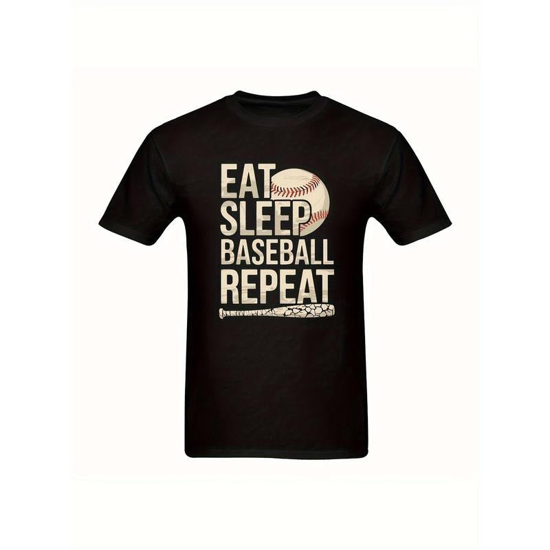 Men's Baseball Fanatics T-Shirt - 'Eat Sleep Baseball Repeat' Motto With Baseball & Bat Icon