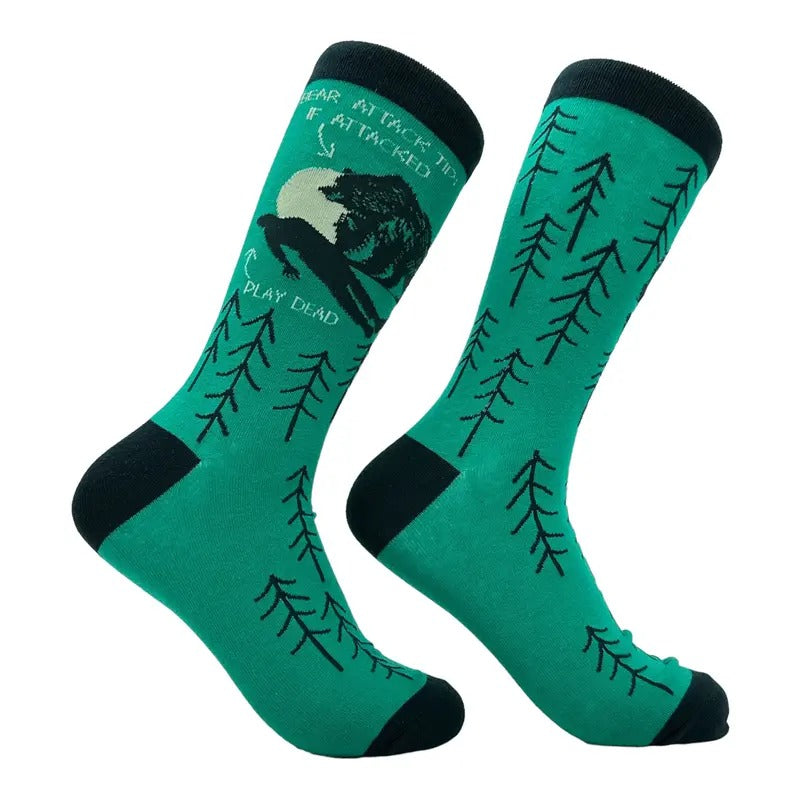 Men's Bear Attack Tip Socks Funny Sarcastic Camping Graphic Footwear Funny Graphic Socks Comfortable Fitted Spandex...