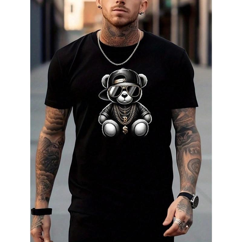 Men's Bear Print Crew Neck T-Shirt Made in USA Hoodie, Sweatshirt | DripVista.com