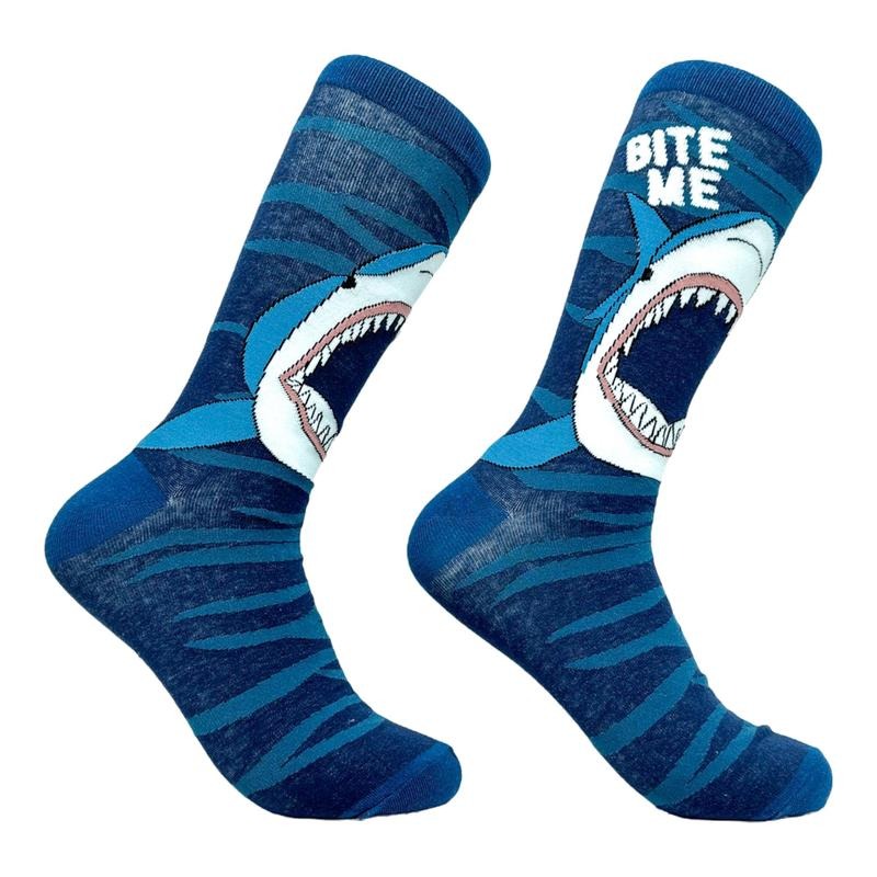 Men's Bite Me Socks Funny Deep Sea Shark Attack Footwear Funny Graphic Socks Comfortable Fitted Spandex Cotton T-Shirts,...