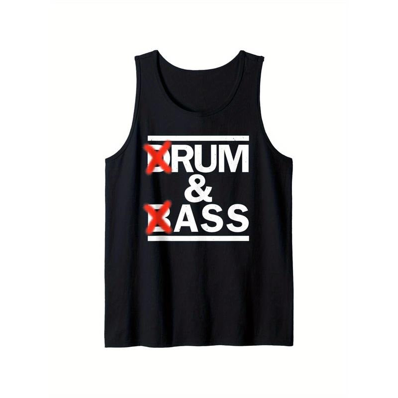 Men's Black Sleeveless Tank Top - " Rum & Ass " Funny Print, Lightweight Polyester, Perfect for Raves, EDM, DJ Parties &...