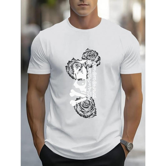 Men's Breathable Summer T-Shirt with Geometric Print - Casual Round Neck, Short Sleeve for Outdoor Activities Made in USA