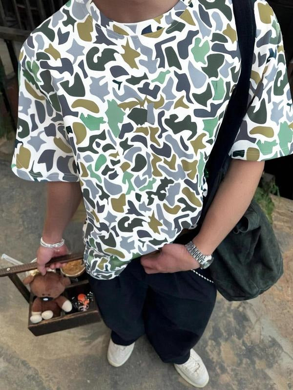 Men's Camo Print Short Sleeve Tee, Regular Fit Casual Comfy Round Neck T-shirt for Summer, Fashion Men's Top for Daily...
