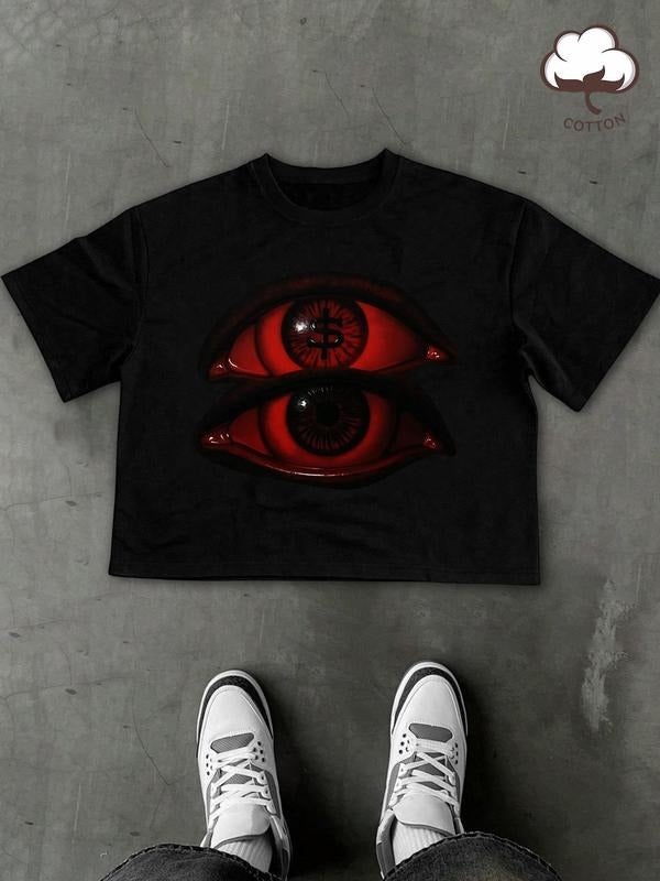 Men's Cartoon Eye Print Round Neck Tee, Regular Fit Casual Short Sleeve T-shirt, Men's Summer Top for Daily Wear, Cotton...