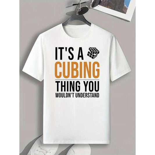 Men's Casual Athletic T-Shirt - Breathable Cotton, Crew Neck with Letter Print Design, Machine Washable - Perfect for Summer made in USA