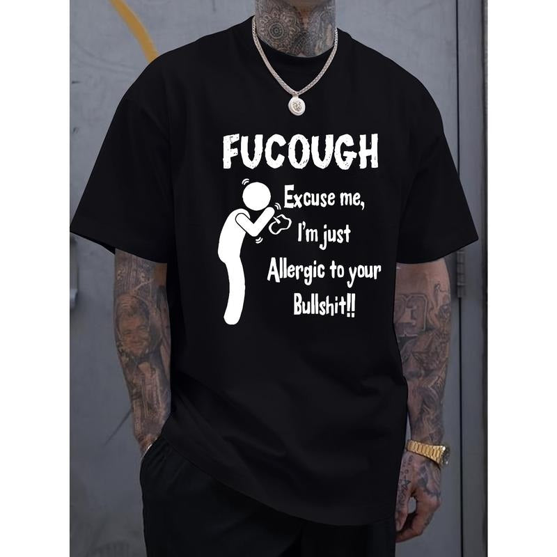Men's Casual Cotton T-Shirt | Bold Humorous Graphic Print | Breathable & Comfortable | Round Neck, Short Sleeve | Machine Washable | Summer Fashion Tee with 'FUCOUGH' Design Made in USA