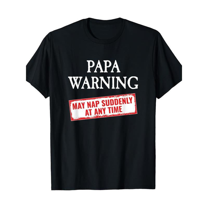 Men's Casual Cotton T-Shirt with Humorous 'Papa Alert: Naps May Happen Anytime' Print - Soft, Breathable & Comfy Crew...