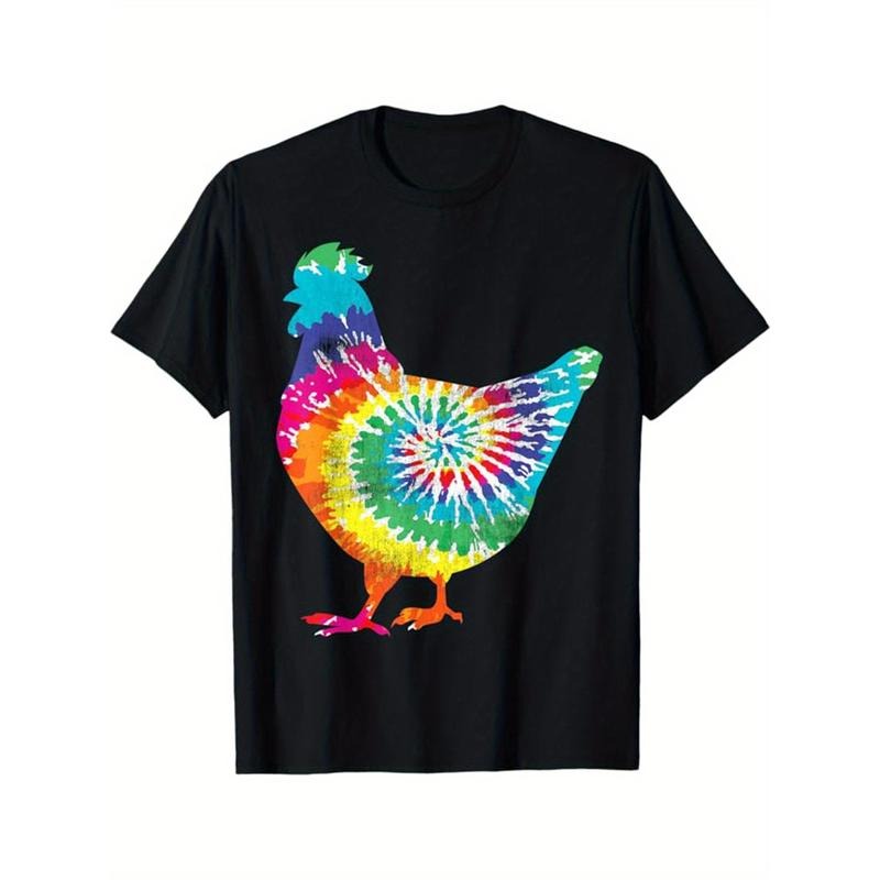 Men's Casual Cotton T-Shirt with Unique Chicken Print