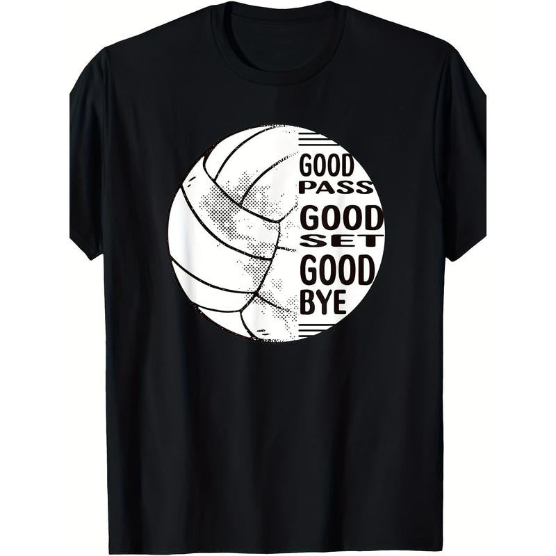 Men's Casual Cotton T-Shirt with Volleyball Print - Breathable, Non-Stretch, Round Neck, Short Sleeve Tee for All Seasons - Perfect Gift for Sports Fans made in usa