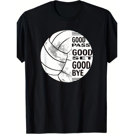 Men's Casual Cotton T-Shirt with Volleyball Print - Breathable, Non-Stretch, Round Neck, Short Sleeve Tee for All Seasons - Perfect Gift for Sports Fans made in usa