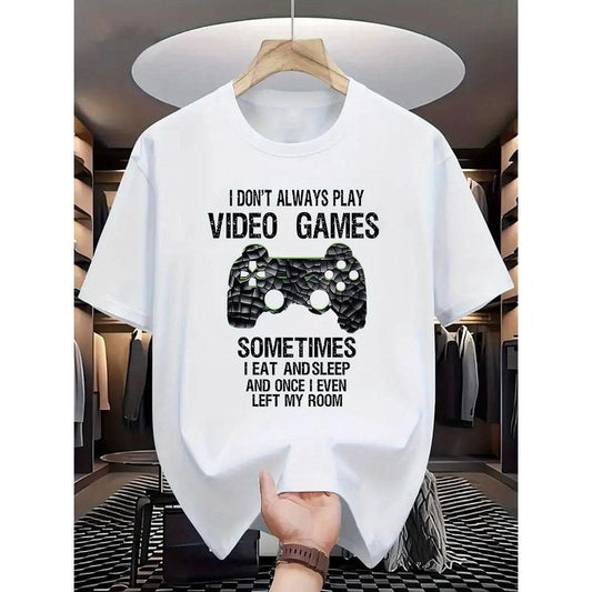 Men's Casual Crew Neck T-Shirt with Video Game Print - Comfortable & Stretchy, Perfect for Summer Outdoor Activities - Available in Black, Wine Red, Dark Green, Blue, Grey - Great Gift Idea Made in USA