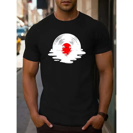 Men's Casual Sports Tee -Round Neck, Letter Print Design, Machine Washable - Perfect for Summer MADE IN USA