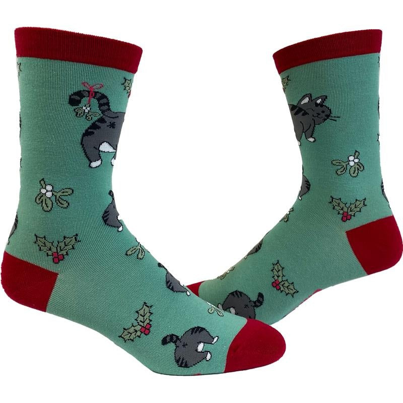 Men's Cat Butt Mistletoe Socks Funny Christmas Kitty Pet Lover Sarcastic Footwear Funny Graphic Socks Comfortable Fitted...