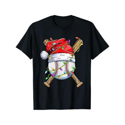 Men's Christmas Baseball Print High Quality Cotton Classic Fit Words Novelty Vintage Pattern T-Shirt Summer Funny Pattern Tee Retro Chill Breathable T-Shirt, Made In USA made in usa