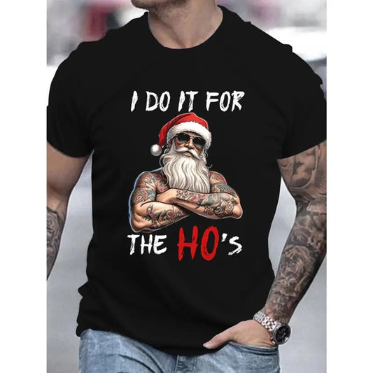 Men's Cool Santa Claus 3D Print T-Shirt - Casual Round Neck, Short Sleeve, Breathable Cotton - Perfect for Summer & Christmas Parties Made in USA