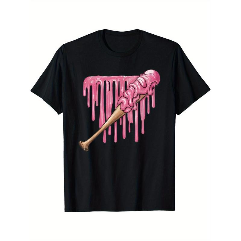 Men's Cotton Baseball Bat & Ice-Cream Print T-Shirt