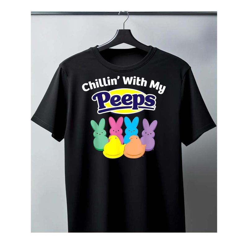 Men's Cotton Black T-Shirt - Chillin' With My Peeps Easter Theme Design made in usa Hoodie, Sweatshirt | DripVista.com