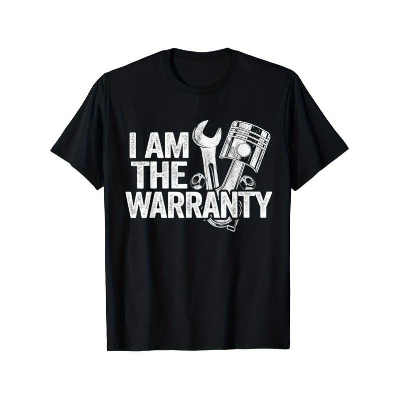 Men's Cotton Crew Neck T-Shirt, Casual Short Sleeve Pullover with "I Am The Warranty" Print, All-Season Knit Fabric Tee for Weekend Casual Wear, T Shirt Made in USA