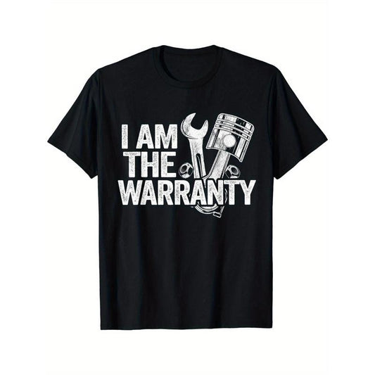 Men's Cotton Crew Neck T-Shirt, Casual Short Sleeve Pullover with "I Am The Warranty" Print, All-Season Knit Fabric Tee for Weekend Casual Wear, T Shirt Made in USA