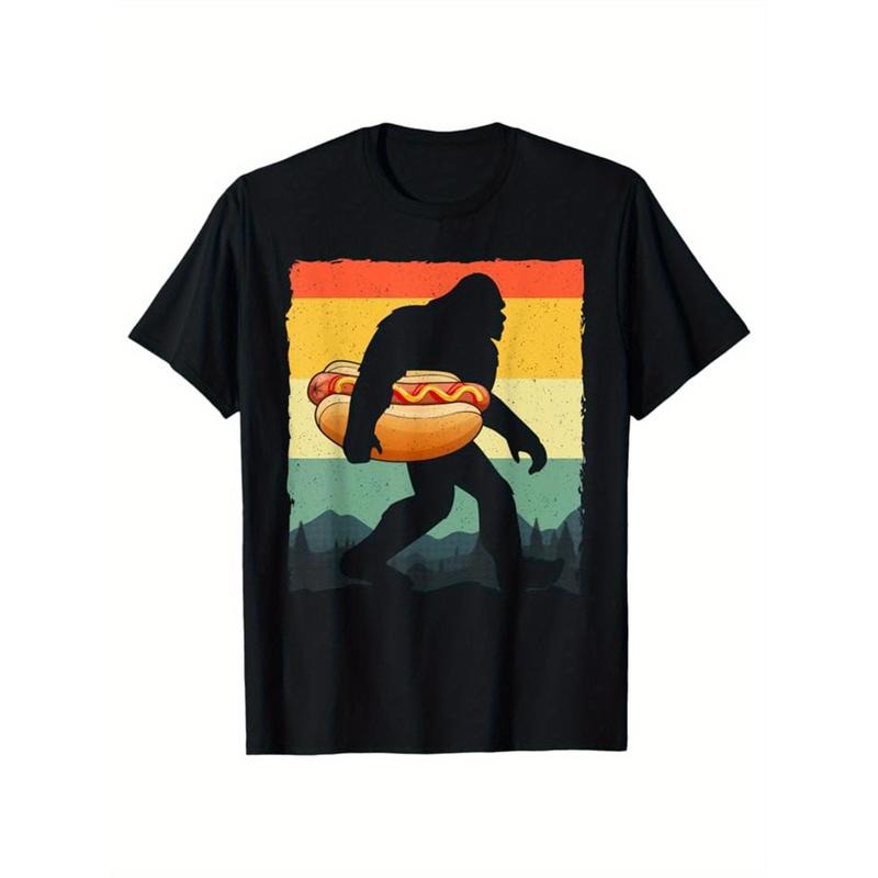 Men's Cotton T-Shirt With Hot Dog Printed, Casual Short Sleeve Round Neck Tee, Soft Comfortable Top made in usa Hoodie,...