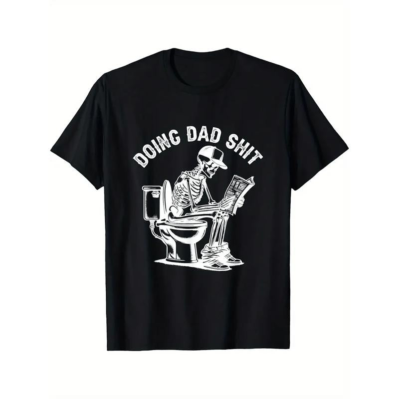 Men's Cotton T-Shirt, "Doing Dad Shit" Skeleton Print, Casual Crew Neck, Short Sleeve, Soft Breathable Fabric, Regular Fit, Summer Knit Tee, Ideal for Father's Day & All Seasons, Best for Christmas, Made in USA