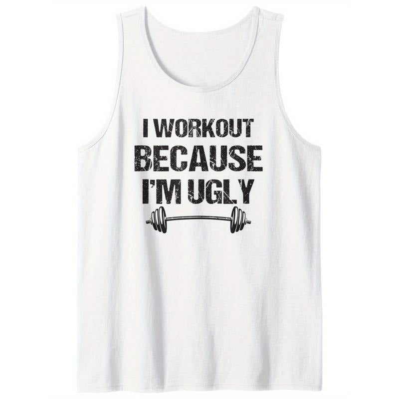 Men's Cotton Tank Top | "I Workout Because I'm Ugly" Graphic Print | Breathable & Comfortable Sleeveless Shirt | Casual...