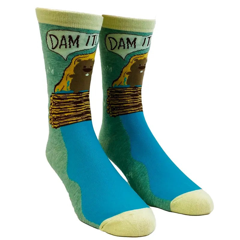 Men's Dam It Socks Funny Beaver Dam Camping Novelty Graphic Footwear Funny Graphic Socks Comfortable Fitted Spandex...