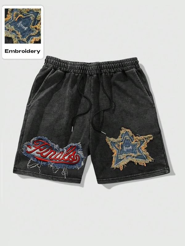 Men's Denim-Effect & Star Print Boxer Brief Swim Shorts, Regular Fit Casual Fashion Retro Shorts for Summer, Men's...