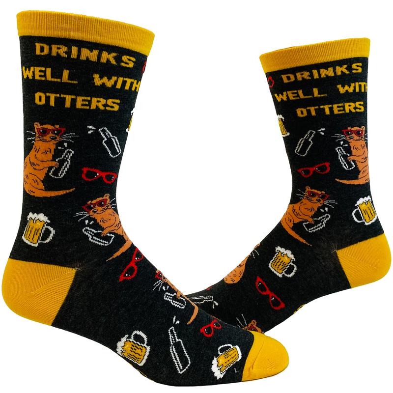 Men's Drinks Well With Otters Socks Funny Beer Party Novelty Drinking Footwear Funny Graphic Socks Comfortable Fitted...