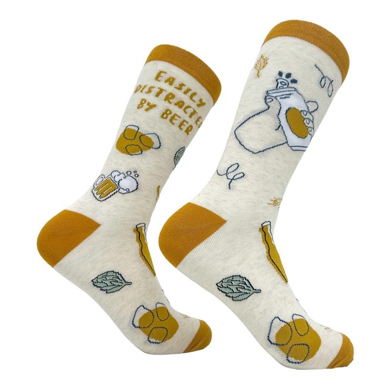 Men's Easily Distracted By Beer Socks Funny Ale Drinking Lovers Footwear Funny Graphic Socks Comfortable Fitted Spandex...