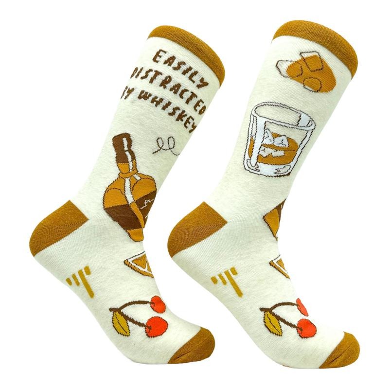 Men's Easily Distracted By Whiskey Socks Funny Liquor Drinking Joke Footwear Funny Graphic Socks Comfortable Fitted...