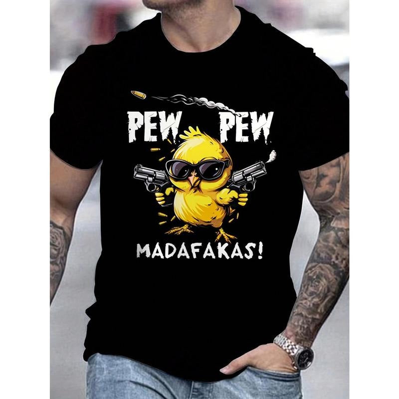 Men's Fashion Dual Gun & Chicken Print Short Sleeve Casual T-Shirt Made in USA Hoodie, Sweatshirt | DripVista.com
