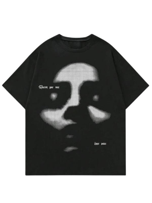 Men's Figure & Letter Print Drop Shoulder Crew Neck ,Regular Fit Casual Comfy Short Sleeve Round Neck T-Shirt for, Fashion Men's Top for Daily Wear