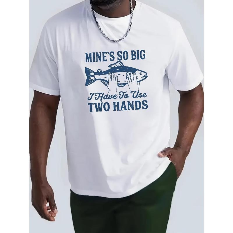 Men's Fish Graphic T-shirt, Casual Mid Stretch Breathable Tee, Men's Clothing For Summer Outdoor Made in USA