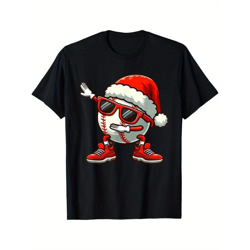 Men's Funny Baseball Santa Hat Dabbing Graphic Tee - 100% Cotton, Casual Round Neck Short Sleeve T-Shirt for Summer made...