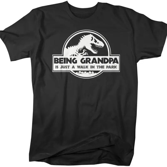 Men's Funny Grandpa T-Shirt, Father's Day Gift Being Grandpa Is A Walk In The Park Shirt, Dinosaur Tee,T Rex Shirt Cotton Menswear
