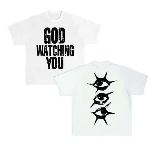 Men's God Watching You Graphic Short Sleeve T-Shirt - Cotton Shirt - S to 4XL - Multiple color