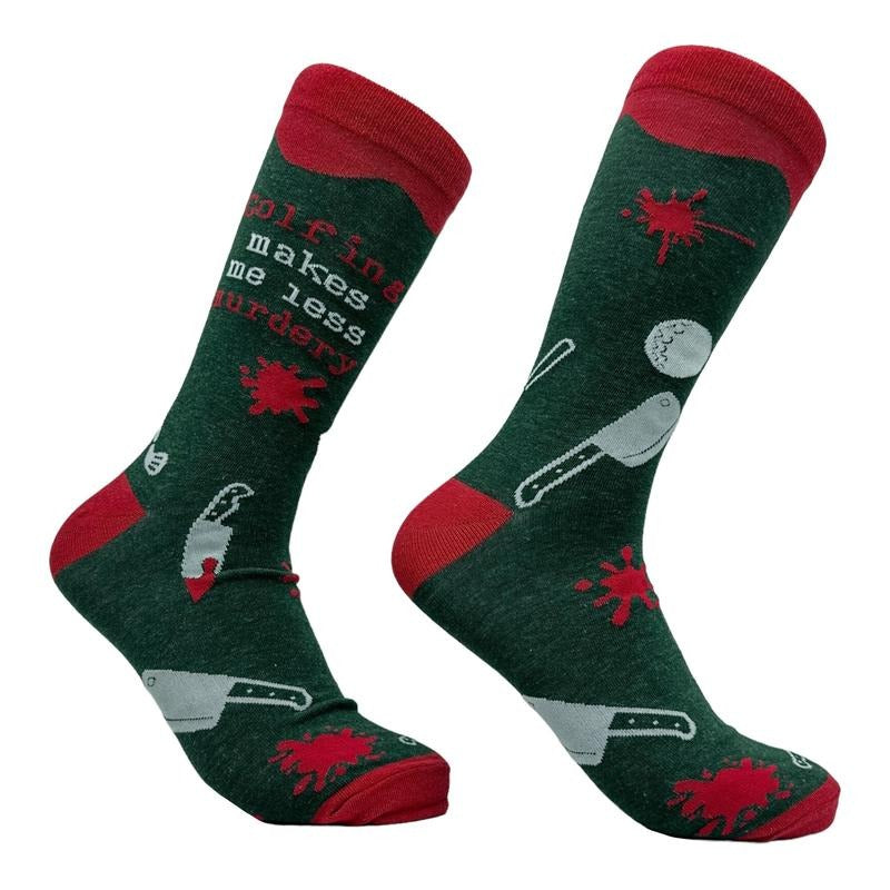 Men's Golfing Makes Me Less Murdery Socks Funny Golf Lovers Footwear Funny Graphic Socks Comfortable Fitted Spandex...