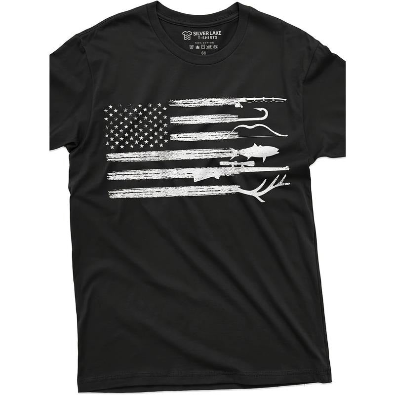 Men's Hunting and Fishing Shirt, American Flag, Natural Camouflage Shirt, Father's Gift, Creative Patriotic T-shirt  made...