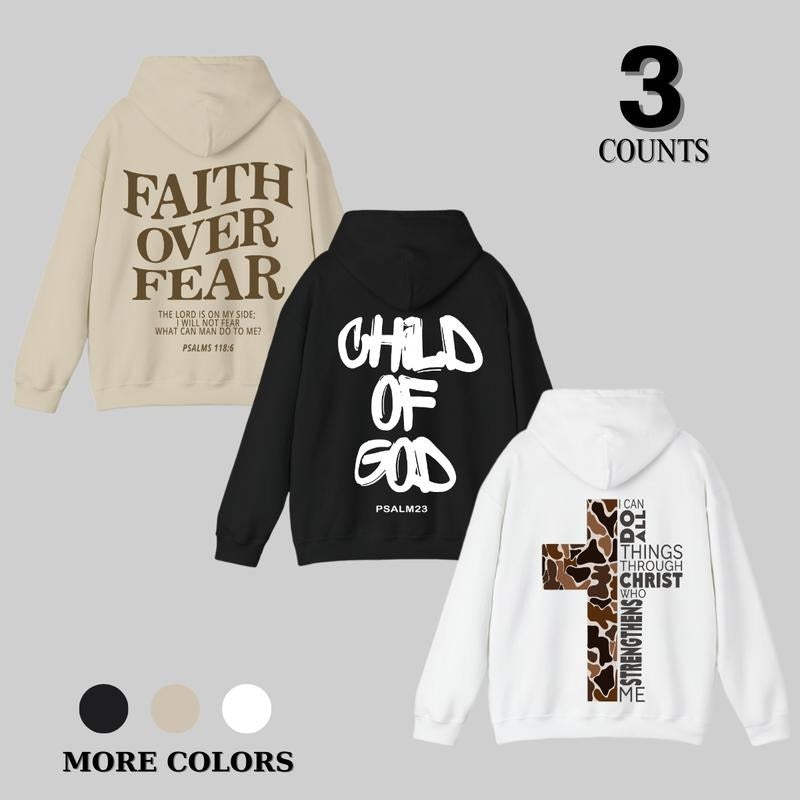 Men's Letter & Cross Print Round Neck Tee, Regular Fit Casual Long Sleeve Hoodie for All Season, Men's Top for Daily...
