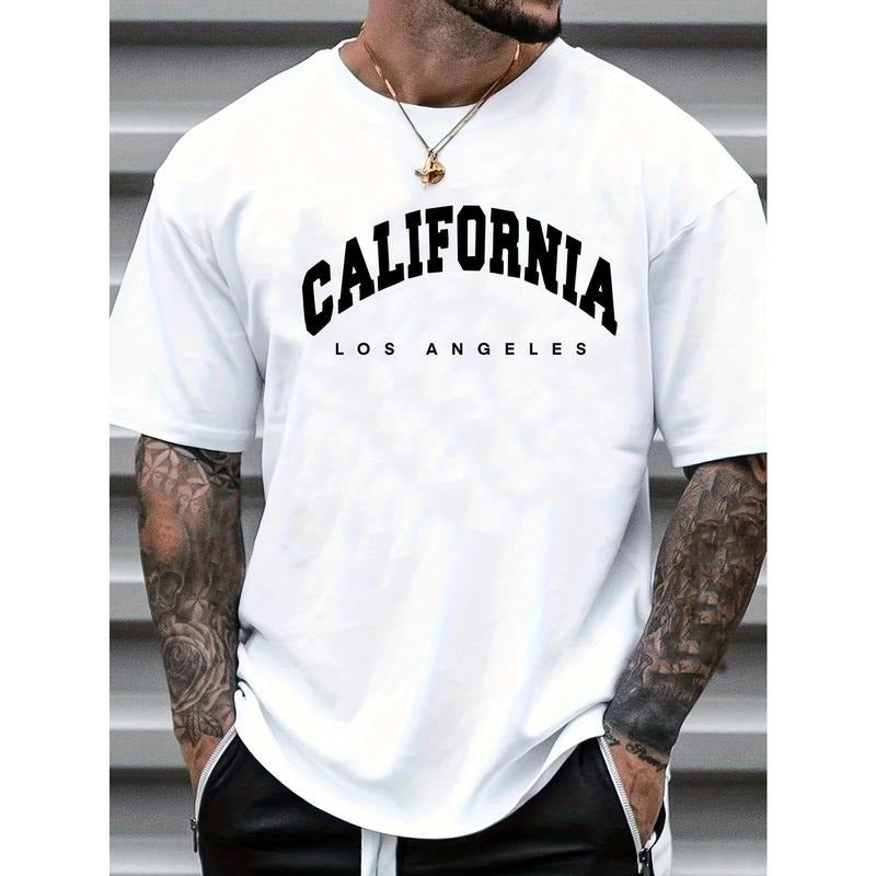 Men's Letter Print Round Neck Short Sleeve T-Shirt made in usa Hoodie, Sweatshirt | DripVista.com