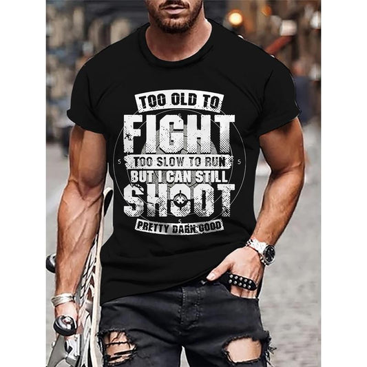 Men's Letters Print T-shirt, Casual Short Sleeve Crew Neck Tee, Men's Clothing For Outdoor Made in USA