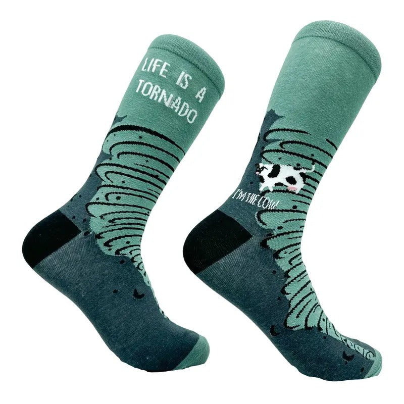 Men's Life Is A Tornado Socks Funny Stormy Twister Joke Footwear Funny Graphic Socks Comfortable Fitted Spandex Cotton...