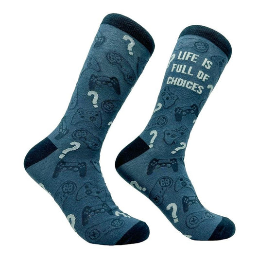 Men's Life Is Full of Choices Socks Funny Video Game Controller Retro Footwear Funny Graphic Socks Comfortable Fitted Spandex Cotton