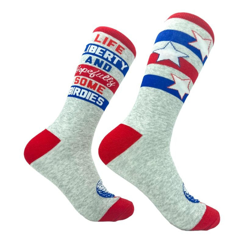 Men's Life Liberty And Hopefully Some Birdies Socks Funny Patriotic Golf Lovers Footwear Funny Graphic Socks Comfortable Fitted Spandex Cotton