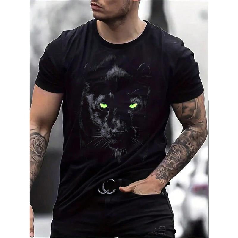 Men's Lion Printed Round Neck Short Sleeve Casual T-Shirt, Summer Made in USA Hoodie, Sweatshirt | DripVista.com