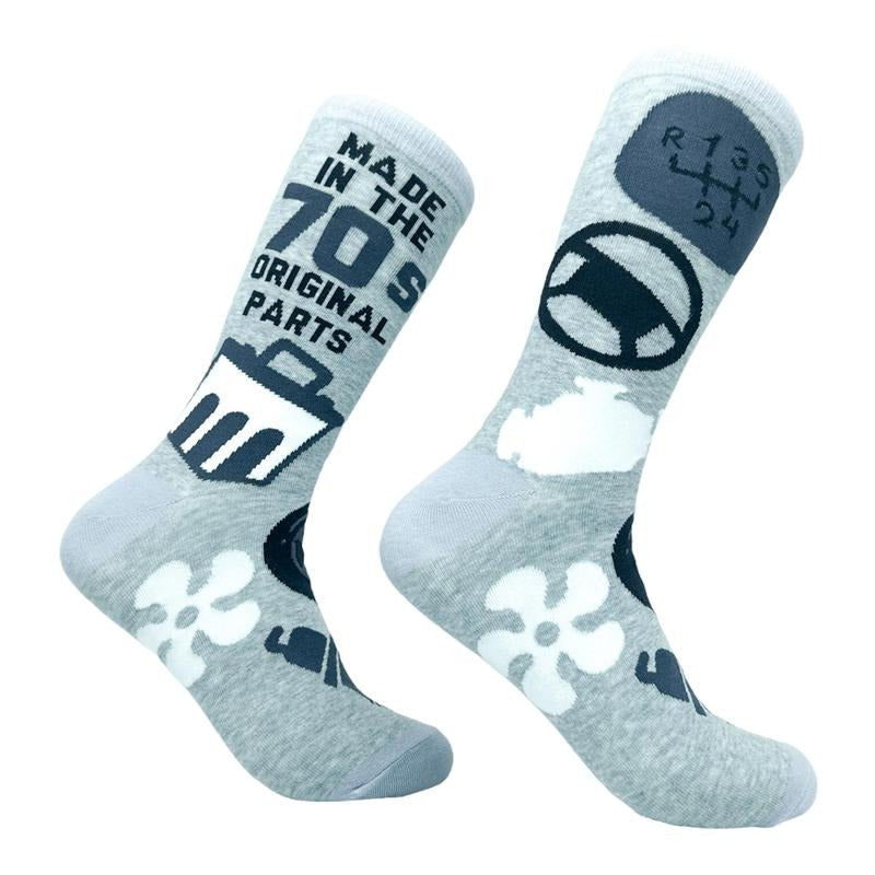Men's Made In The 70s Socks Funny Car Parts Mechanic Footwear Funny Graphic Socks Comfortable Fitted Spandex Cotton...