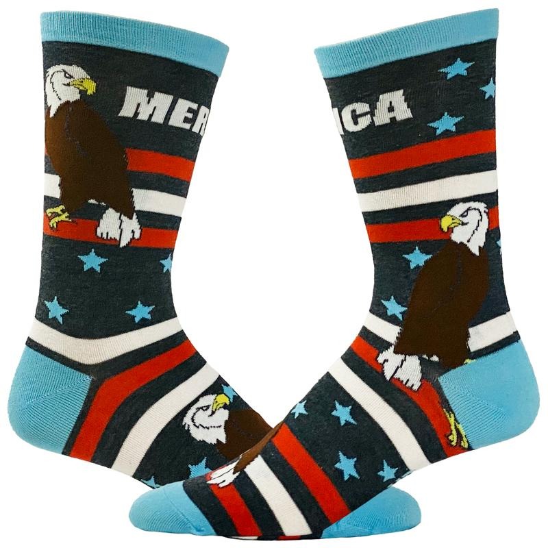 Men's Merica Socks Funny 4th Of July Independence Day USA Eagle Novelty Footwear Funny Graphic Socks Comfortable Fitted...