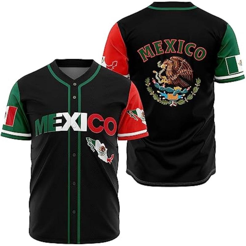 Men's Mexico Baseball Jersey, Eagle Mexico Baseball Button Down Jersey Shirts, Mexican Flag Baseball Jerseys Sports Shirt...